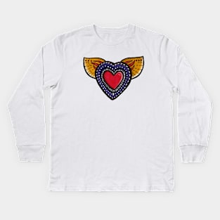 Sacred Heart with wings - Mexican Milagro style doodle Kids Long Sleeve T-Shirt